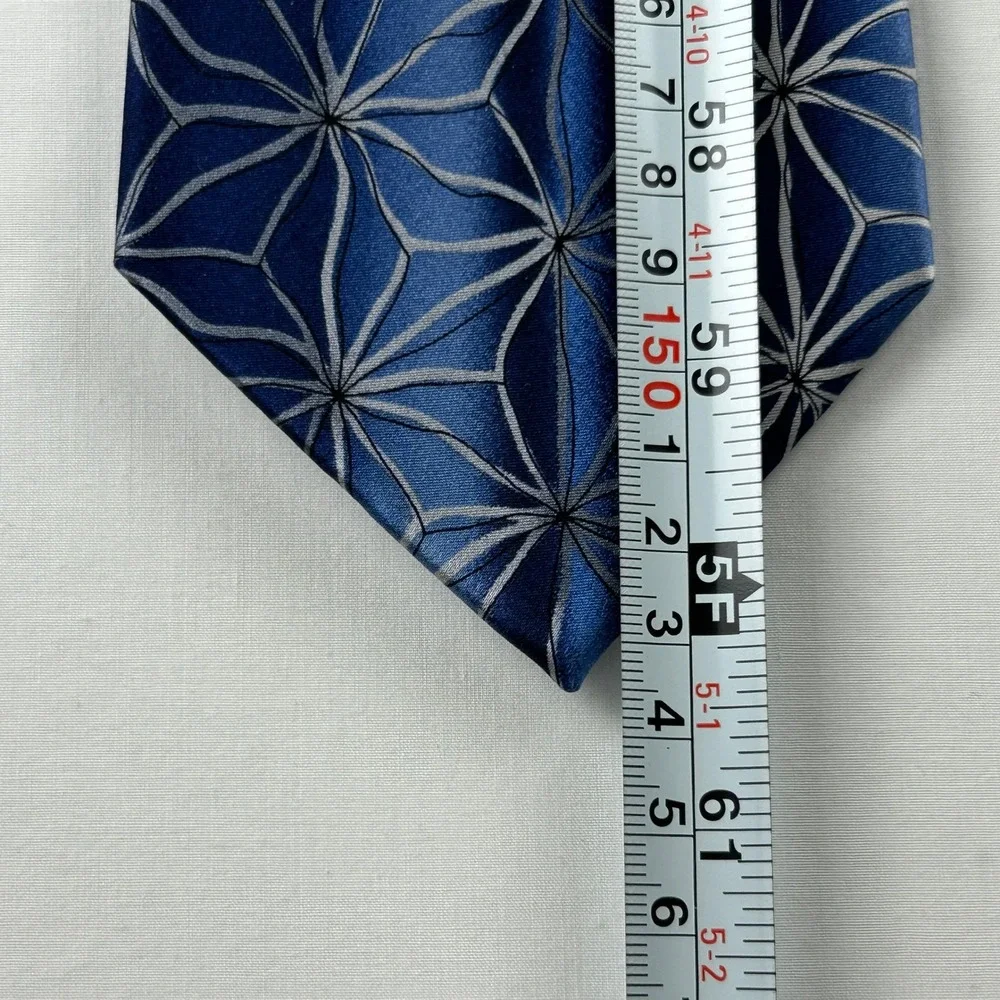 J. Garcia Silk Tie Aztec‎ Objects Blue Geometric Pattern Made USA Mens